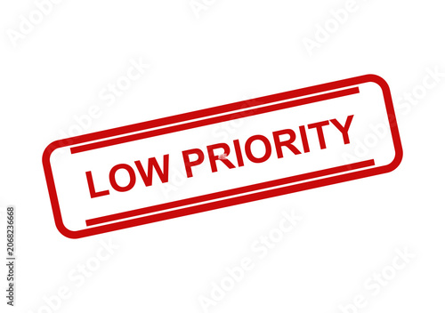 Red rectangular rubber stamp with the text low priority inside isolated on a clean white background for office use isolated on transparent background