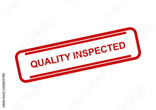 Red rectangular quality inspected rubber stamp seal isolated on a clean white background for industrial production isolated on transparent background