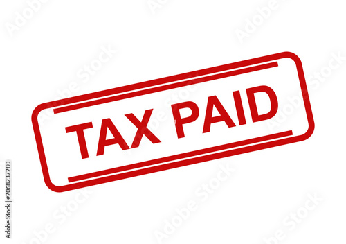 Red tax paid rubber stamp impression with a rectangular border frame isolated on a plain clean white background isolated on transparent background