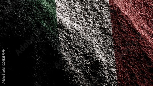Textured flag stripes of green, white, and red, suggesting stone or rough material