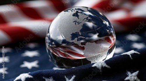 Crystal globe reflects stars and stripes, representing global influence and national pride