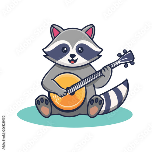 Cartoon raccoon playing ukulele vector illustration