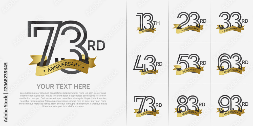 Fototapeta premium Anniversary logo set with double line number style. black color with golden ribbon can be use for special moment