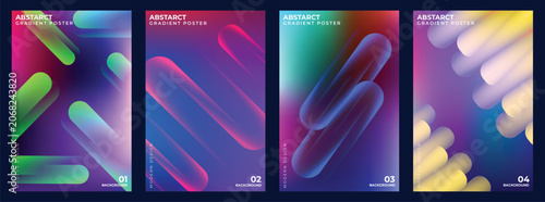 Futuristic Abstract Gradient Poster Set with 3D Neon Capsule Shapes
