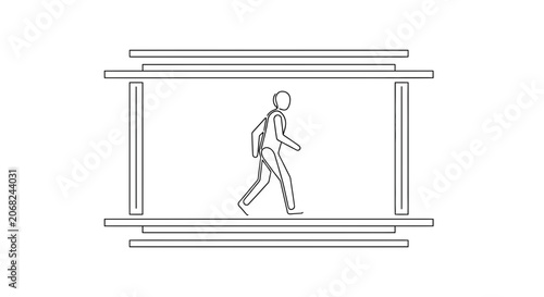 Man walking on a moving walkway, simple line art animation style