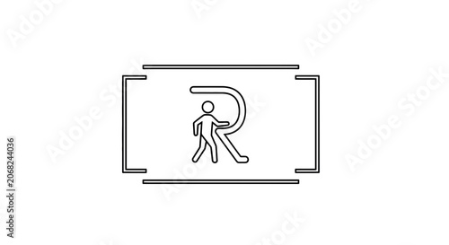 Man Walking Inside Letter R Logo, Minimalist Design, Conceptual Symbol