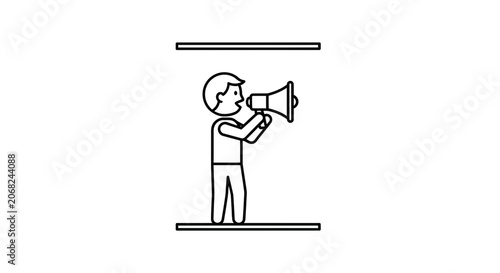 Man with Megaphone Announcing News or Making Announcement