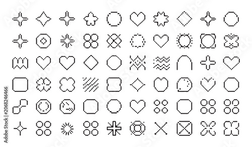 Photos Retro pixelated heart icons and miscellaneous star shapes collection for website navigation