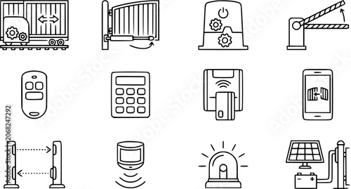 Foto Automated Gates and Access Control Security Systems Line Art Icons