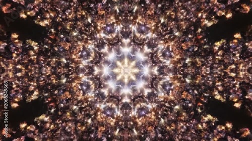 Abstract kaleidoscope pattern with glowing blue and green crystals