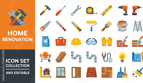 Home renovation and construction tools icon collection
