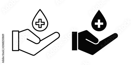 Fotografie A clean and modern blood donation symbol in two styles — outline and solid black