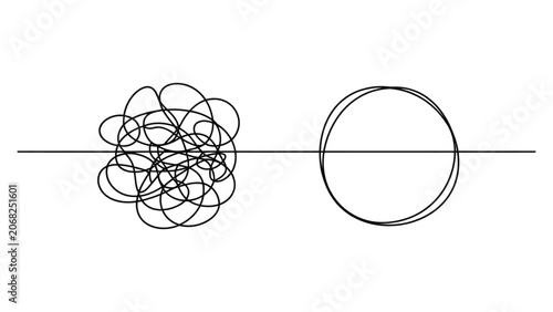 Canvastavla Messy tangled scribble transforming into a neat simple circle line drawing