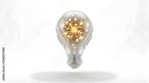 Desain Konsep Lampu Bohlam dengan Jaringan Saraf Neuron AI Futuristik Render 3D