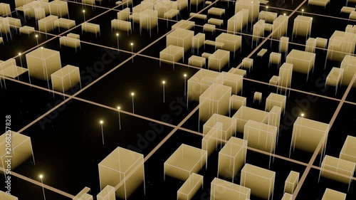 Glowing Golden Sci-Fi City With Expanding Digital Layers
