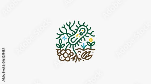 Cuadro en lienzo Microscopic Organism Illustration with Roots and Plants.