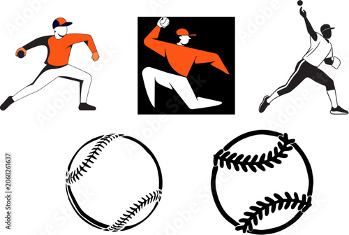 Canvas-taulu Baseball Pitcher and Ball Vector Clipart Set