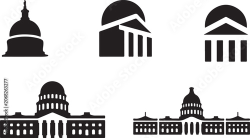 Tableau sur toile Black and white silhouettes of famous government buildings  capitol  parliament