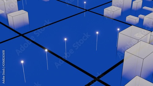 Animated Futuristic City Blueprint With White Line Architecture On Blue Background
