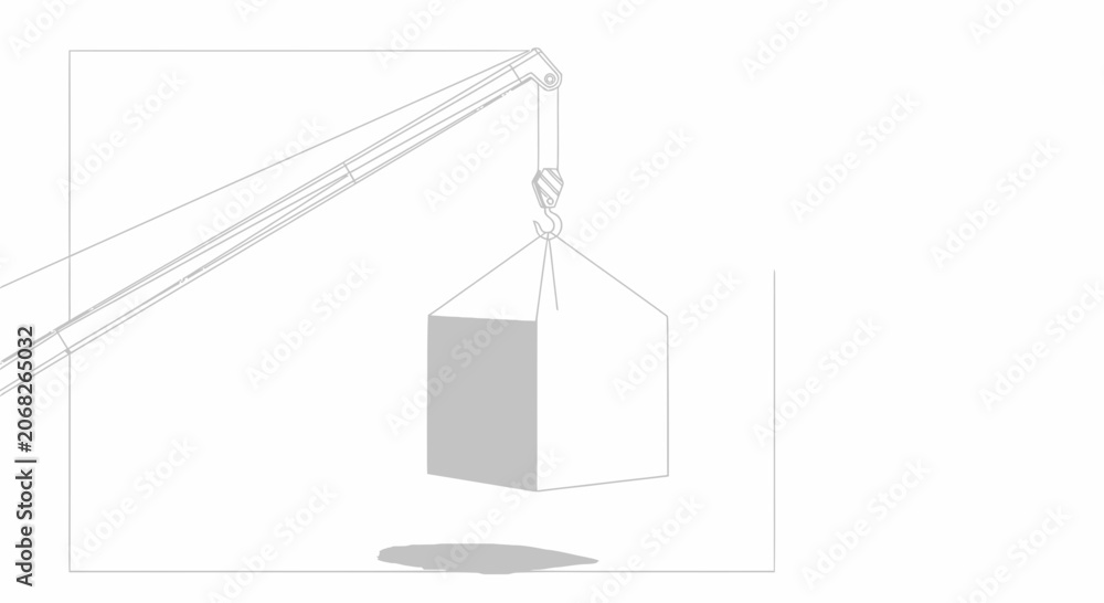 Naklejka premium Crane lifting a heavy container with hook and cables, industrial logistics and heavy industry concept