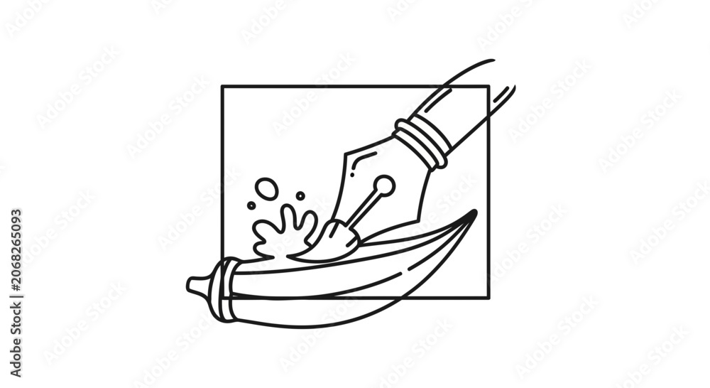 Obraz premium Creative Okra Drawing: Fountain Pen Illustrates Vegetable with Splashes