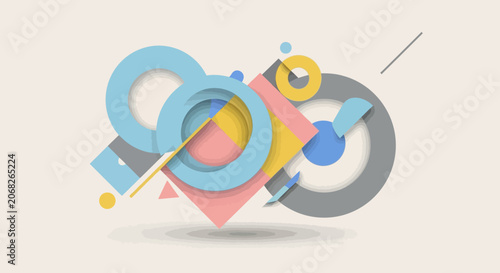 Abstract Geometric Shapes Composition - Modern Design, Pastel Colors