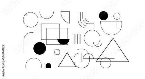 Abstract Geometric Shapes Composition: Line Art and Circles