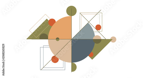 Abstract Geometric Shapes Composition with Circles and Triangles