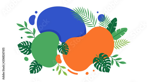 Abstract Organic Shapes with Tropical Leaves - Vibrant Summer Design