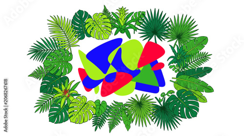Abstract Shapes and Tropical Leaves Border - Vibrant Organic Design