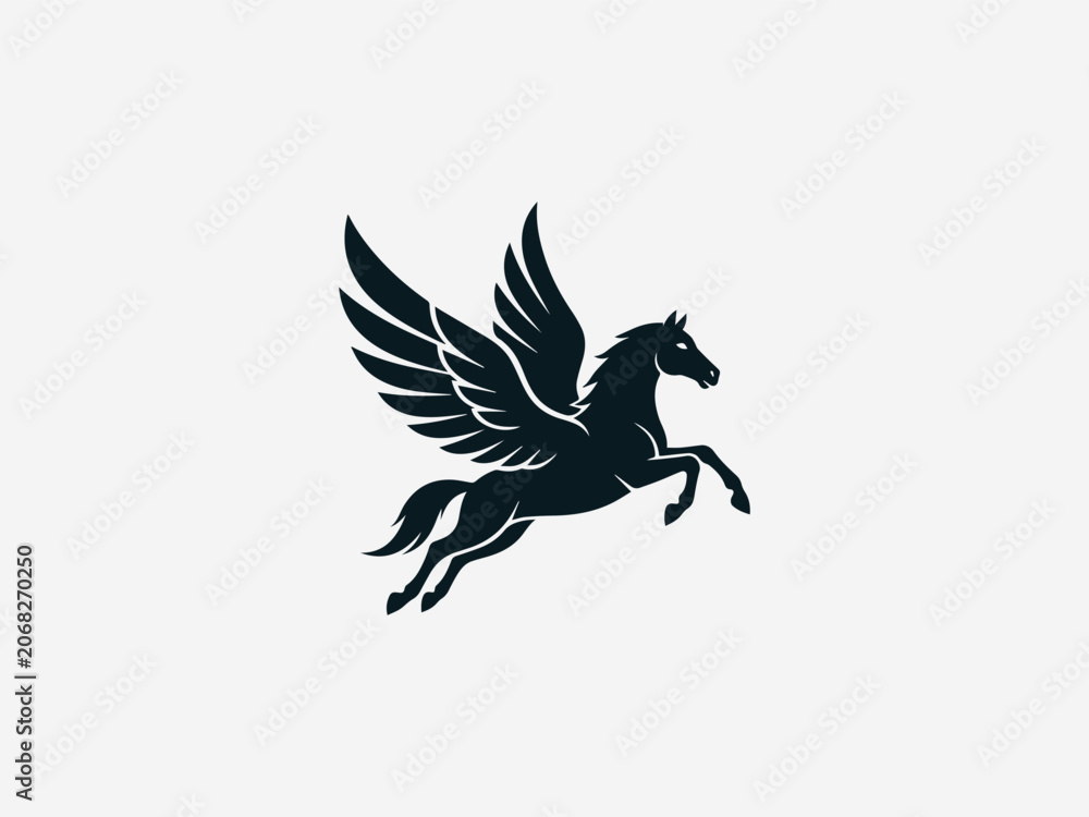 Fototapeta premium Pegasus Flying Horse black vector logo illustration on white background