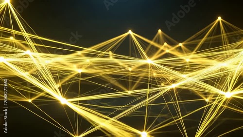 Abstract Golden Network Connections with Glowing Nodes and Interconnected Light Lines