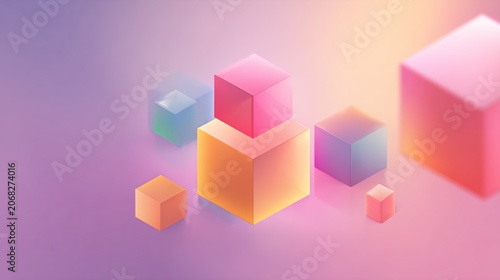 Vibrant 3D cubes on colorful gradient background, geometric shapes