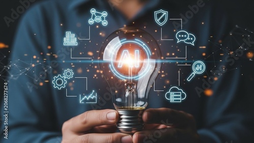 Innovative Artificial Intelligence Light Bulb Concept Representing Digital Transformation and Future Technology