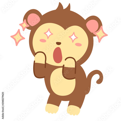 Photography Cute monkey mascot character looking surprised with stars, amazed expression kawaii illustration