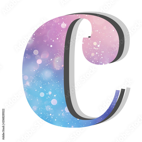 Artistic Letter C Featuring a Magical Nebula Galaxy Pattern Design with Soft Pastel Sparkles and Gradient Coloration