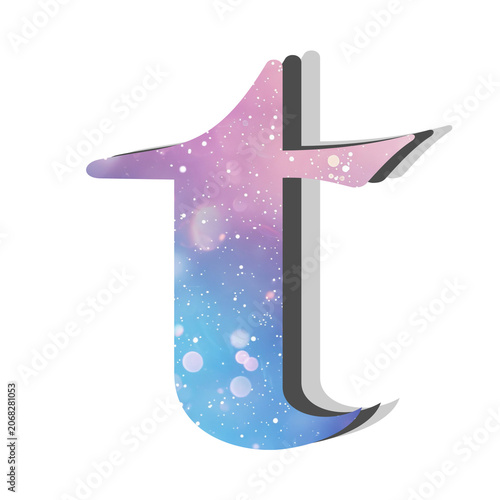 Lowercase Letter T Typography Design Featuring a Vibrant Nebula Space Texture and Cosmic Galaxy Pattern with Soft Glowing Bokeh Light Effects