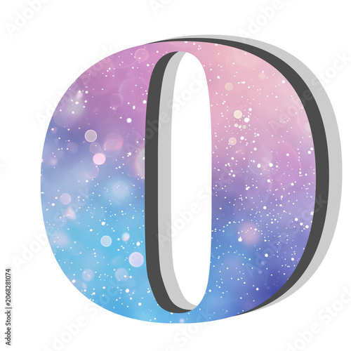 3D Letter O with Colorful Cosmic Galaxy Nebula Texture and Sparkling Stars Background