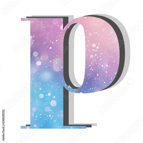 Stylized letter P featuring a cosmic galaxy texture with purple and blue starry nebula patterns and subtle bokeh effects