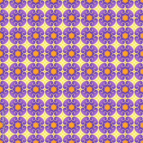 Seamless Purple and Gold Ornamental Floral Arabesque Pattern Decorative Luxury Background