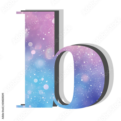 Lowercase Letter b Typography Featuring Purple and Blue Galactic Nebula Space Texture and Soft Drop Shadow Isolated on White Background