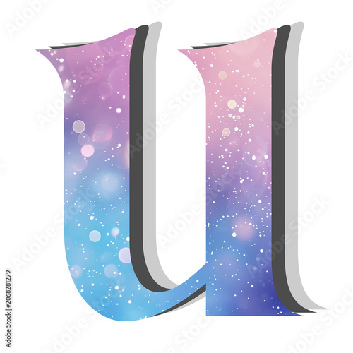 Galactic Galaxy Letter U with Bokeh Effect and Gradient Colors