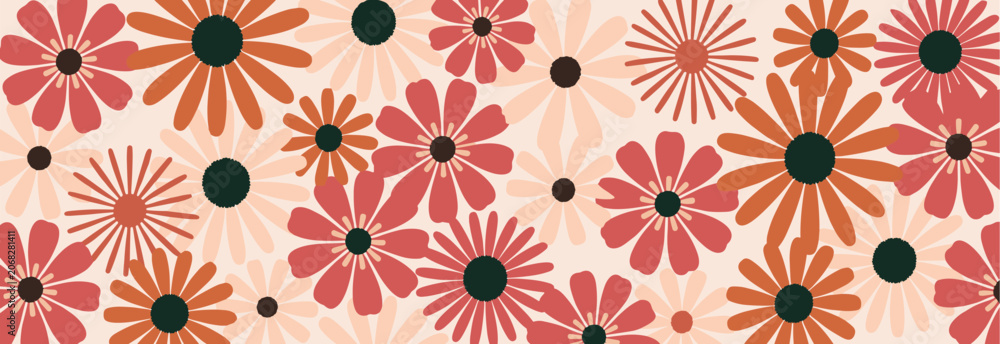 Fototapeta premium Retro Daisy Flower Pattern in Warm Tones
