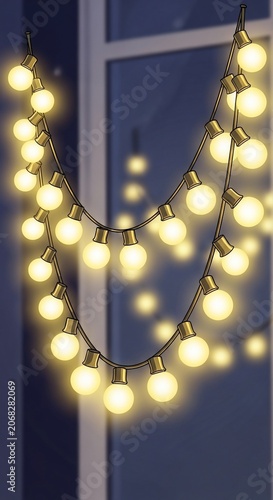 Soft glow of fairy lights against a twilight window.