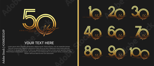 anniversary logo set with handwriting. golden color on black background for celebration moment