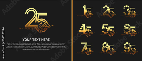 anniversary logo set with handwriting. golden color on black background for celebration moment
