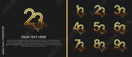 anniversary logo set with handwriting. golden color on black background for celebration moment