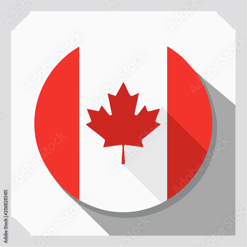 Round Canada flag vector icon with long shadow effect.