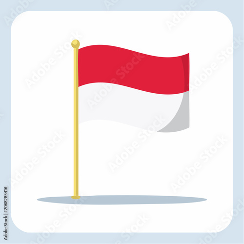 Indonesia flag vector waving on a gold pole flat design style.