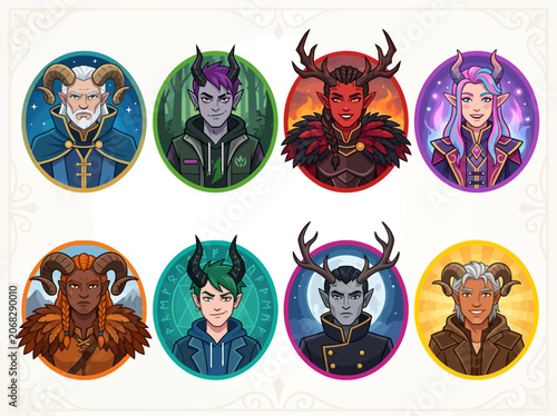 Fotografía Fantasy Horned Character Avatar Icon Set for RPG Gaming
